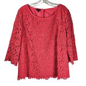 Talbots Lace Boatneck Floral Top‎ 18WP Chili Red 3/4 Sleeve Office Dressy Lined